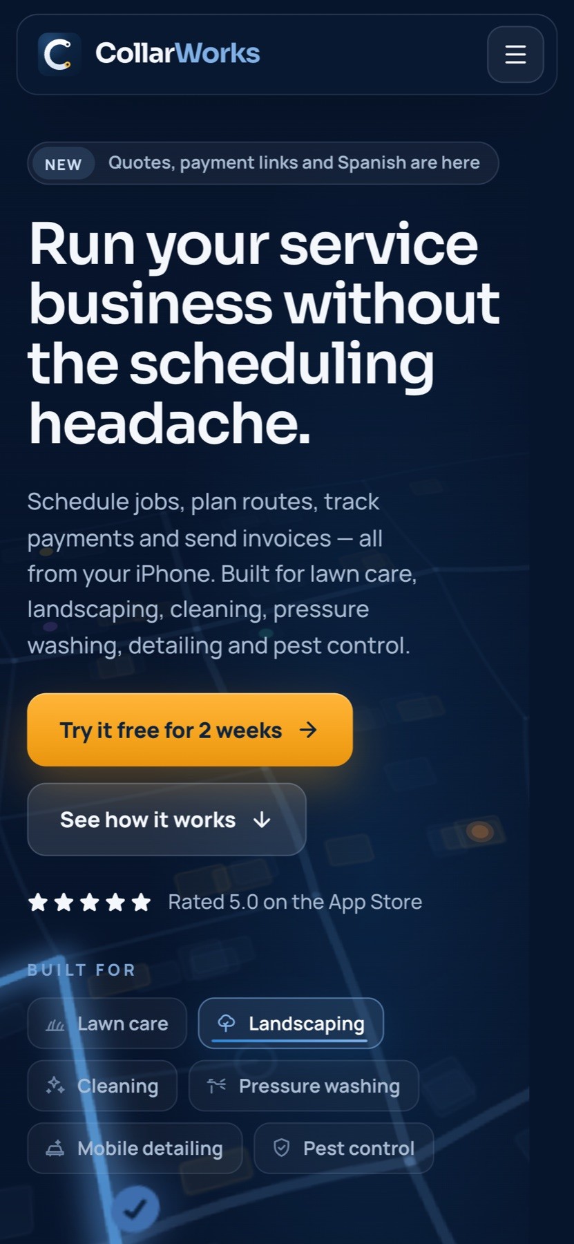 CollarWorks website on a phone