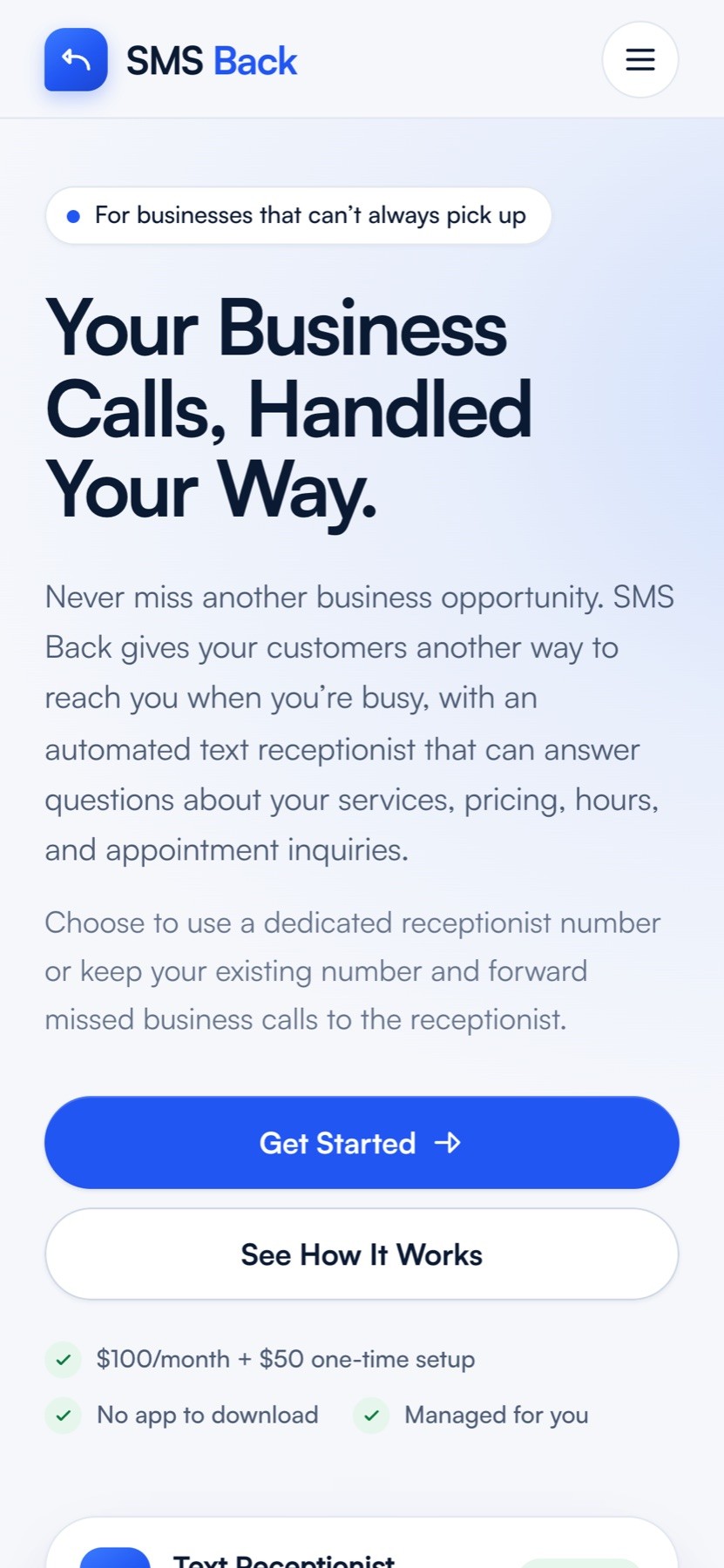SMS Back website on a phone